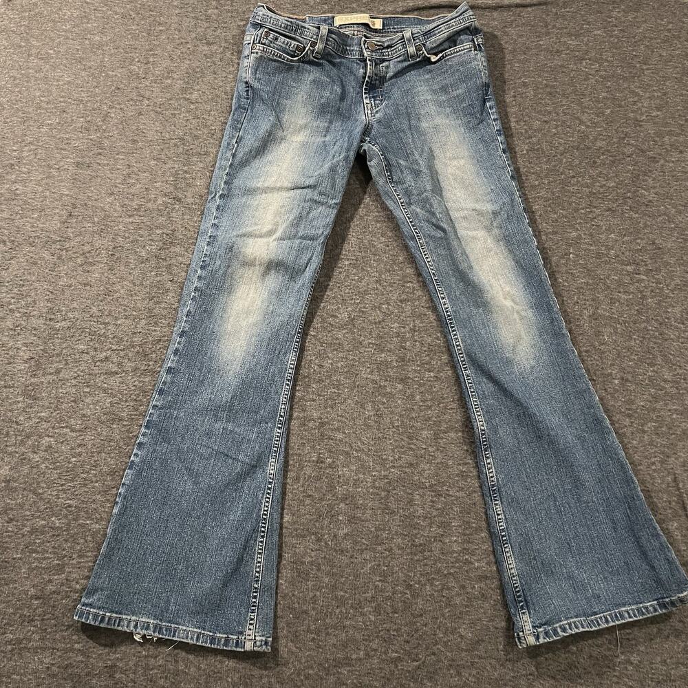 Express Cetine 8R Low Rise Med Blue Denim Bikini Flare Bell Leg Jeans Y2K